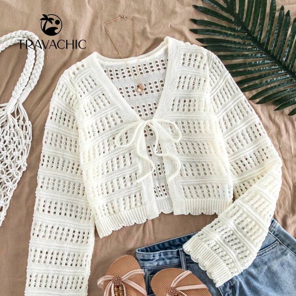 SHEIN Ivory Open-Knit Cardigan